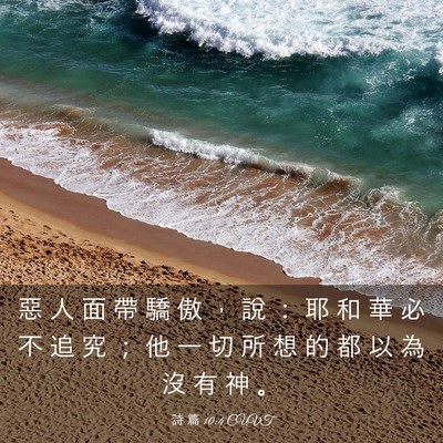 Picture 03 - 詩 篇 10:4 CUVT - 惡 人 面 帶 驕 傲 ， 說 ： 耶 和 華 - Bible Verse Picture