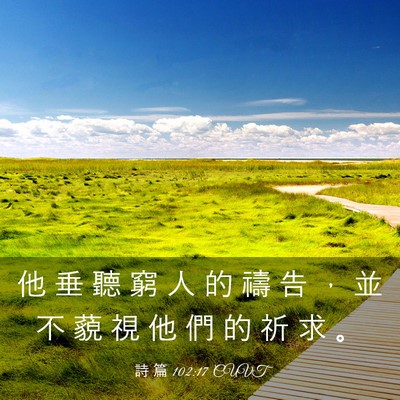 Picture 03 - 詩 篇 102:17 CUVT - 他 垂 聽 窮 人 的 禱 告 ， 並 不 藐 - Bible Verse Picture