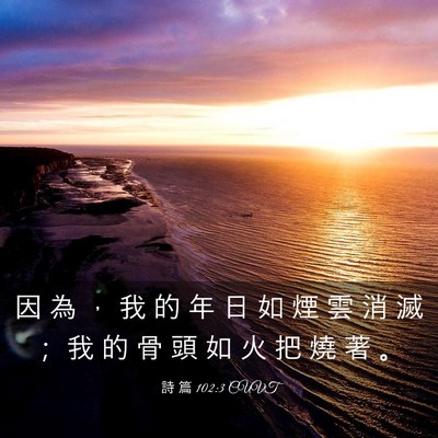 Picture 03 - 詩 篇 102:3 CUVT - 因 為 ， 我 的 年 日 如 煙 雲 消 滅 - Bible Verse Picture