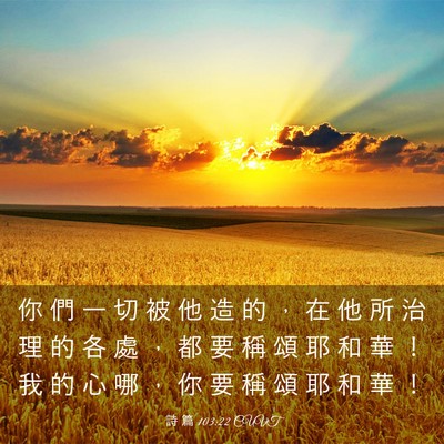 Picture 03 - 詩 篇 103:22 CUVT - 你 們 一 切 被 他 造 的 ， 在 他 所 - Bible Verse Picture