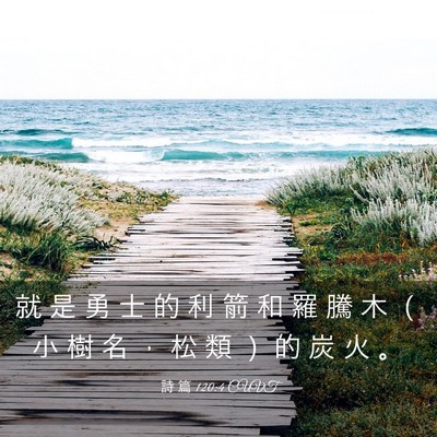 Picture 03 - 詩 篇 120:4 CUVT - 就 是 勇 士 的 利 箭 和 羅 騰 木 （ - Bible Verse Picture