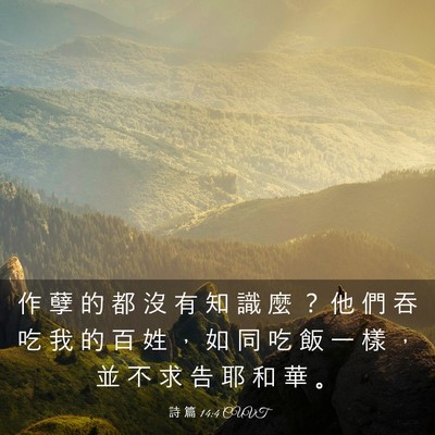 Picture 03 - 詩 篇 14:4 CUVT - 作 孽 的 都 沒 有 知 識 麼 ？ 他 們 - Bible Verse Picture