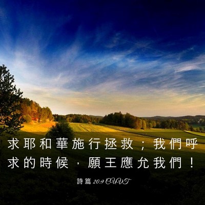 Picture 03 - 詩 篇 20:9 CUVT - 求 耶 和 華 施 行 拯 救 ； 我 們 呼 - Bible Verse Picture