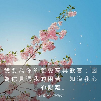 Picture 03 - 詩 篇 31:7 CUVT - 我 要 為 你 的 慈 愛 高 興 歡 喜 ； - Bible Verse Picture