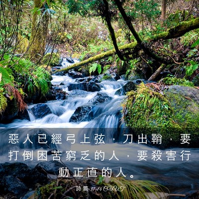 Picture 03 - 詩 篇 37:14 CUVT - 惡 人 已 經 弓 上 弦 ， 刀 出 鞘 ， - Bible Verse Picture