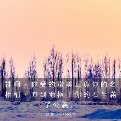 Picture 03 - 詩 篇 48:10 CUVT - 神 啊 ， 你 受 的 讚 美 正 與 你 的 - Bible Verse Picture