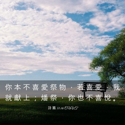 Picture 03 - 詩 篇 51:16 CUVT - 你 本 不 喜 愛 祭 物 ， 若 喜 愛 ， - Bible Verse Picture
