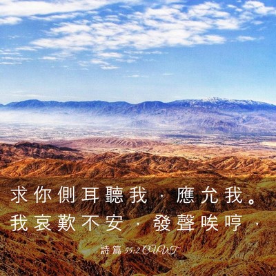 Picture 03 - 詩 篇 55:2 CUVT - 求 你 側 耳 聽 我 ， 應 允 我 。 我 - Bible Verse Picture
