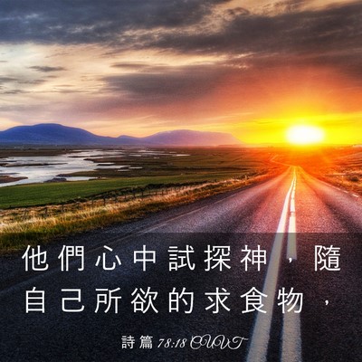 Picture 03 - 詩 篇 78:18 CUVT - 他 們 心 中 試 探 神 ， 隨 自 己 所 - Bible Verse Picture