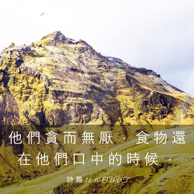 Picture 03 - 詩 篇 78:30 CUVT - 他 們 貪 而 無 厭 ， 食 物 還 在 他 - Bible Verse Picture