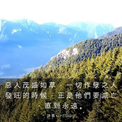 Picture 03 - 詩 篇 92:7 CUVT - 惡 人 茂 盛 如 草 ， 一 切 作 孽 之 - Bible Verse Picture