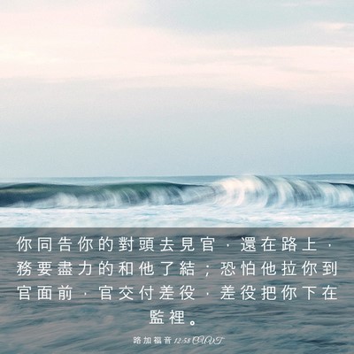 Picture 03 - 路 加 福 音 12:58 CUVT - 你 同 告 你 的 對 頭 去 見 官 ， 還 - Bible Verse Picture