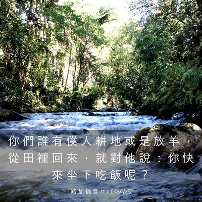 Picture 03 - 路 加 福 音 17:7 CUVT - 你 們 誰 有 僕 人 耕 地 或 是 放 羊 - Bible Verse Picture
