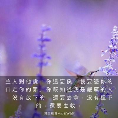 Picture 03 - 路 加 福 音 19:22 CUVT - 主 人 對 他 說 ： 你 這 惡 僕 ， 我 - Bible Verse Picture