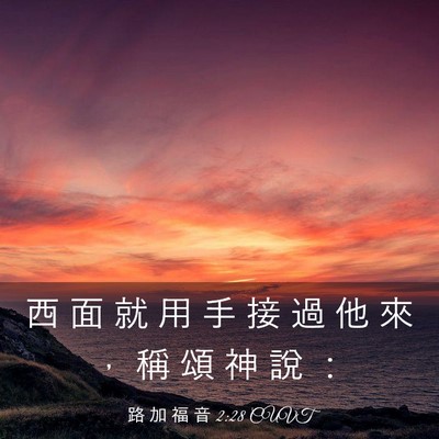 Picture 03 - 路 加 福 音 2:28 CUVT - 西 面 就 用 手 接 過 他 來 ， 稱 頌 - Bible Verse Picture