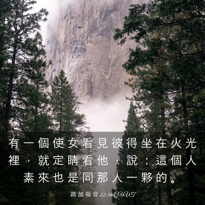 Picture 03 - 路 加 福 音 22:56 CUVT - 有 一 個 使 女 看 見 彼 得 坐 在 火 - Bible Verse Picture