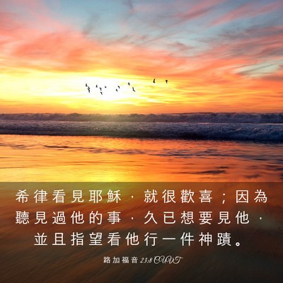 Picture 03 - 路 加 福 音 23:8 CUVT - 希 律 看 見 耶 穌 ， 就 很 歡 喜 ； - Bible Verse Picture