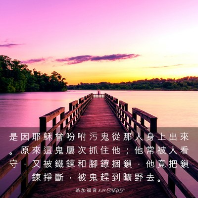 Picture 03 - 路 加 福 音 8:29 CUVT - 是 因 耶 穌 曾 吩 咐 污 鬼 從 那 人 - Bible Verse Picture