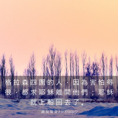 Picture 03 - 路 加 福 音 8:37 CUVT - 格 拉 森 四 圍 的 人 ， 因 為 害 怕 - Bible Verse Picture