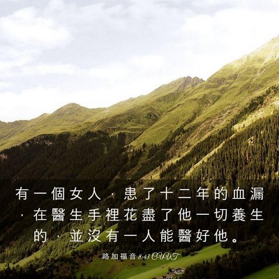Picture 03 - 路 加 福 音 8:43 CUVT - 有 一 個 女 人 ， 患 了 十 二 年 的 - Bible Verse Picture