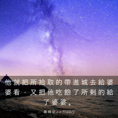Picture 03 - 路 得 記 2:18 CUVT - 他 就 把 所 拾 取 的 帶 進 城 去 給 - Bible Verse Picture