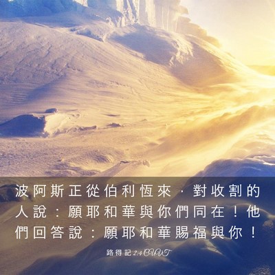 Picture 03 - 路 得 記 2:4 CUVT - 波 阿 斯 正 從 伯 利 恆 來 ， 對 收 - Bible Verse Picture