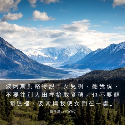 Picture 03 - 路 得 記 2:8 CUVT - 波 阿 斯 對 路 得 說 ： 女 兒 啊 ， - Bible Verse Picture