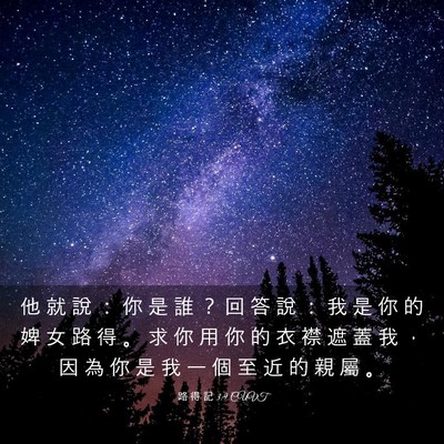 Picture 03 - 路 得 記 3:9 CUVT - 他 就 說 ： 你 是 誰 ？ 回 答 說 ： - Bible Verse Picture