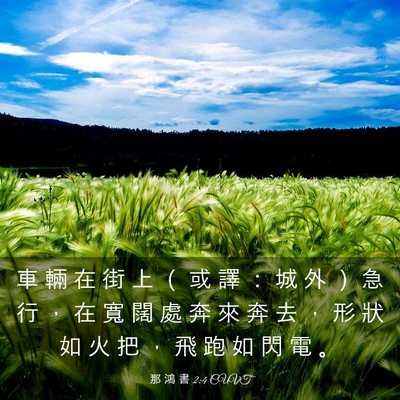 Picture 03 - 那 鴻 書 2:4 CUVT - 車 輛 在 街 上 （ 或 譯 ： 城 外 ） - Bible Verse Picture