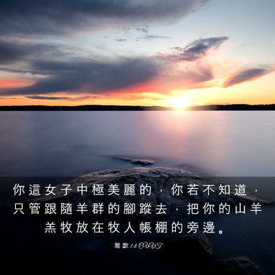Picture 03 - 雅 歌 1:8 CUVT - 你 這 女 子 中 極 美 麗 的 ， 你 若 - Bible Verse Picture