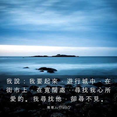 Picture 03 - 雅 歌 3:2 CUVT - 我 說 ： 我 要 起 來 ， 遊 行 城 中 - Bible Verse Picture