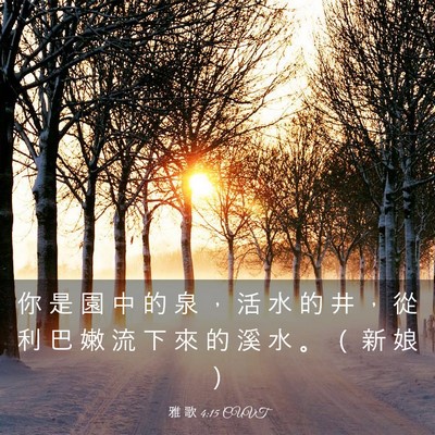 Picture 03 - 雅 歌 4:15 CUVT - 你 是 園 中 的 泉 ， 活 水 的 井 ， - Bible Verse Picture