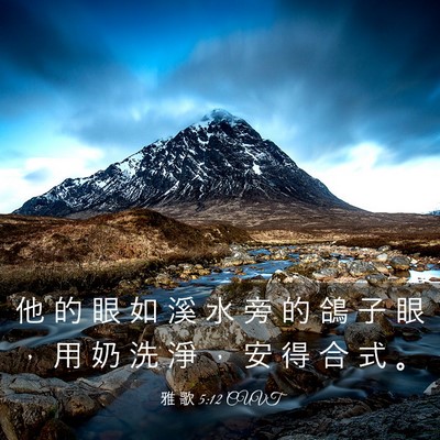 Picture 03 - 雅 歌 5:12 CUVT - 他 的 眼 如 溪 水 旁 的 鴿 子 眼 ， - Bible Verse Picture