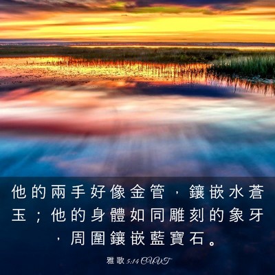 Picture 03 - 雅 歌 5:14 CUVT - 他 的 兩 手 好 像 金 管 ， 鑲 嵌 水 - Bible Verse Picture