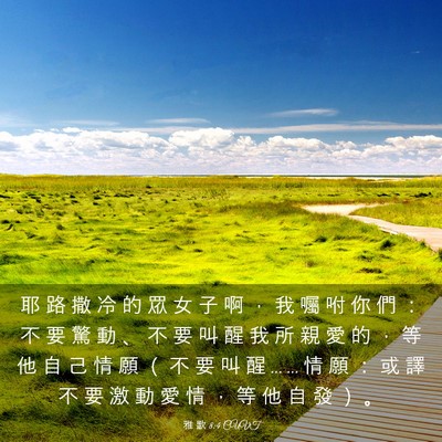 Picture 03 - 雅 歌 8:4 CUVT - 耶 路 撒 冷 的 眾 女 子 啊 ， 我 囑 - Bible Verse Picture