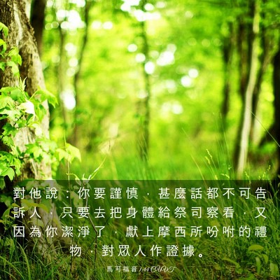 Picture 03 - 馬 可 福 音 1:44 CUVT - 對 他 說 ： 你 要 謹 慎 ， 甚 麼 話 - Bible Verse Picture