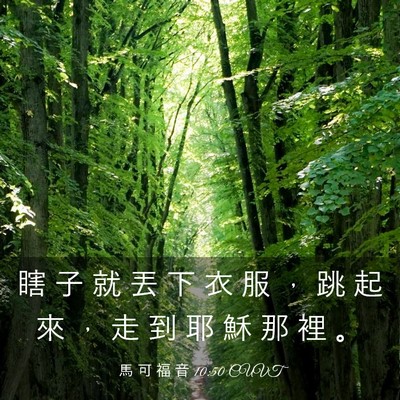 Picture 03 - 馬 可 福 音 10:50 CUVT - 瞎 子 就 丟 下 衣 服 ， 跳 起 來 ， - Bible Verse Picture