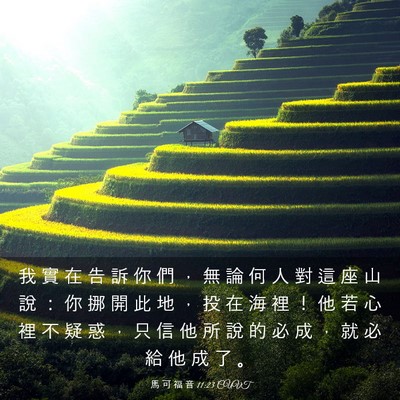 Picture 03 - 馬 可 福 音 11:23 CUVT - 我 實 在 告 訴 你 們 ， 無 論 何 人 - Bible Verse Picture
