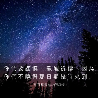 Picture 03 - 馬 可 福 音 13:33 CUVT - 你 們 要 謹 慎 ， 儆 醒 祈 禱 ， 因 - Bible Verse Picture