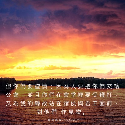 Picture 03 - 馬 可 福 音 13:9 CUVT - 但 你 們 要 謹 慎 ； 因 為 人 要 把 - Bible Verse Picture