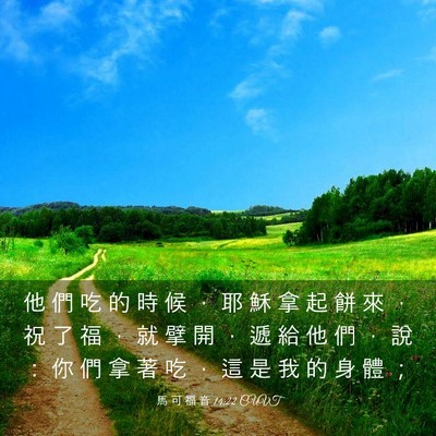 Picture 03 - 馬 可 福 音 14:22 CUVT - 他 們 吃 的 時 候 ， 耶 穌 拿 起 餅 - Bible Verse Picture