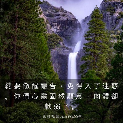 Picture 03 - 馬 可 福 音 14:38 CUVT - 總 要 儆 醒 禱 告 ， 免 得 入 了 迷 - Bible Verse Picture