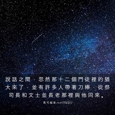 Picture 03 - 馬 可 福 音 14:43 CUVT - 說 話 之 間 ， 忽 然 那 十 二 個 門 - Bible Verse Picture