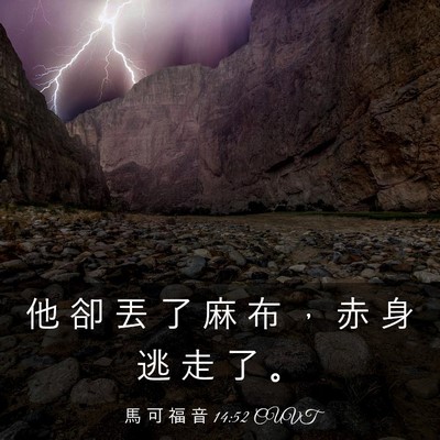 Picture 03 - 馬 可 福 音 14:52 CUVT - 他 卻 丟 了 麻 布 ， 赤 身 逃 走 了 - Bible Verse Picture
