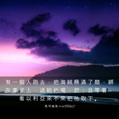Picture 03 - 馬 可 福 音 15:36 CUVT - 有 一 個 人 跑 去 ， 把 海 絨 蘸 滿 - Bible Verse Picture