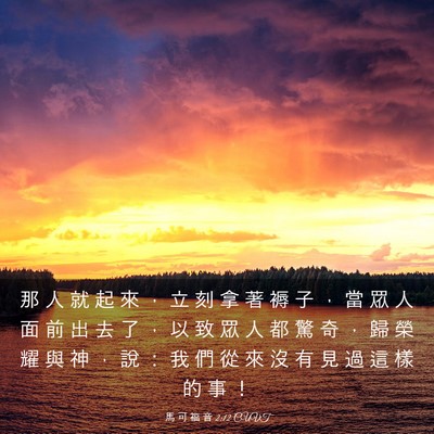 Picture 03 - 馬 可 福 音 2:12 CUVT - 那 人 就 起 來 ， 立 刻 拿 著 褥 子 - Bible Verse Picture