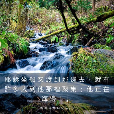 Picture 03 - 馬 可 福 音 5:21 CUVT - 耶 穌 坐 船 又 渡 到 那 邊 去 ， 就 - Bible Verse Picture