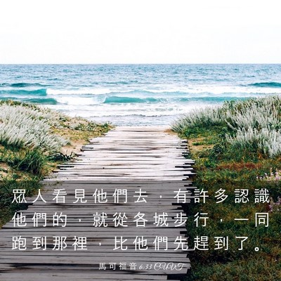 Picture 03 - 馬 可 福 音 6:33 CUVT - 眾 人 看 見 他 們 去 ， 有 許 多 認 - Bible Verse Picture