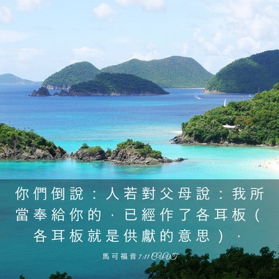 Picture 03 - 馬 可 福 音 7:11 CUVT - 你 們 倒 說 ： 人 若 對 父 母 說 ： - Bible Verse Picture