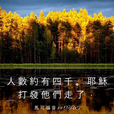 Picture 03 - 馬 可 福 音 8:9 CUVT - 人 數 約 有 四 千 。 耶 穌 打 發 他 - Bible Verse Picture